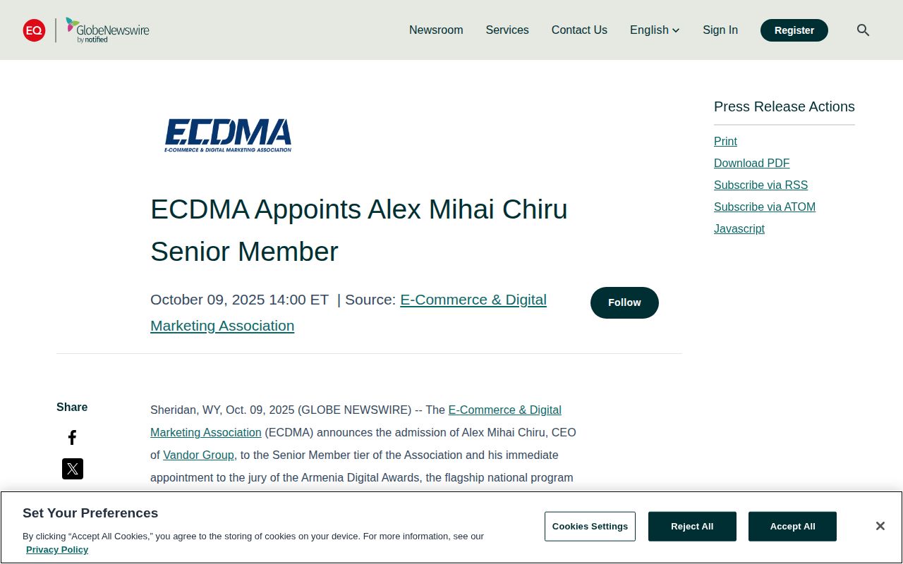ECDMA Appoints Alex Mihai Chiru Senior Member