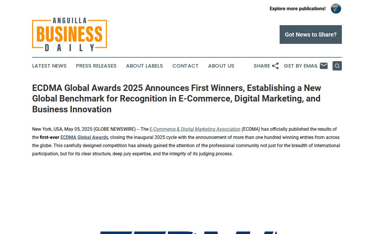 ECDMA Global Awards 2025 Announces First Winners, Establishing a New Global Benchmark for Recognition in E-Commerce, Digital Marketing, and Business Innovation | Anguilla Business Daily