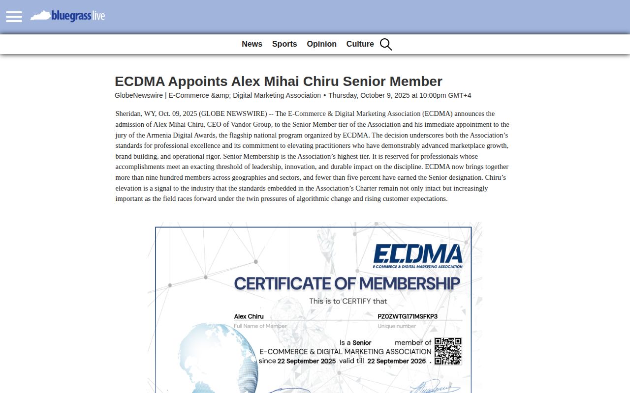 ECDMA Appoints Alex Mihai Chiru Senior Member