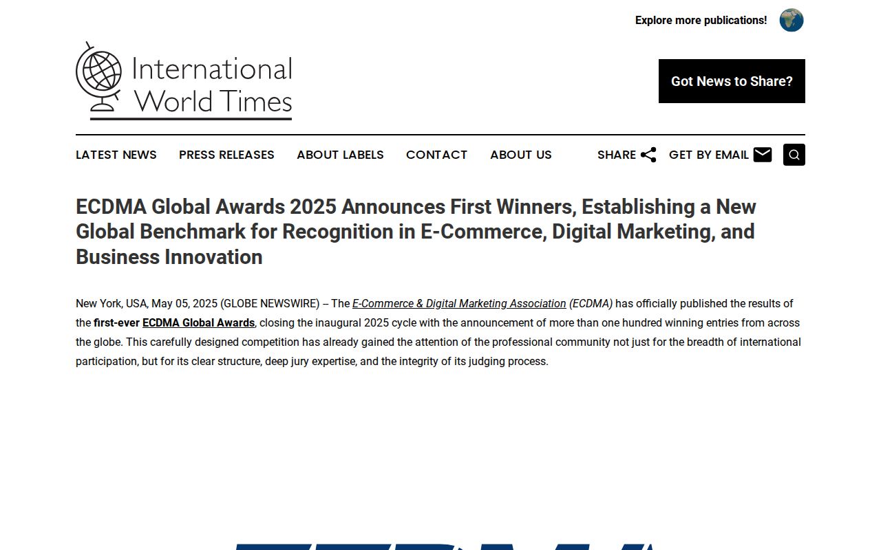 ECDMA Global Awards 2025 Announces First Winners, Establishing a New Global Benchmark for Recognition in E-Commerce, Digital Marketing, and Business Innovation | International World Times