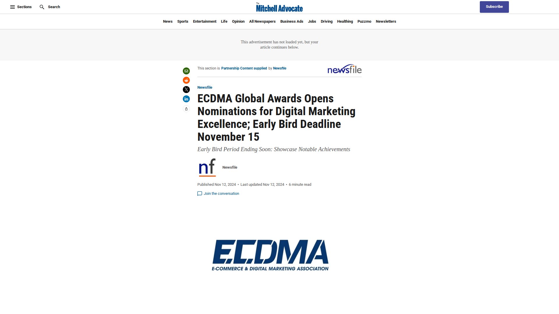 ECDMA Global Awards Opens Nominations for Digital Marketing Excellence; Early Bird Deadline November 15