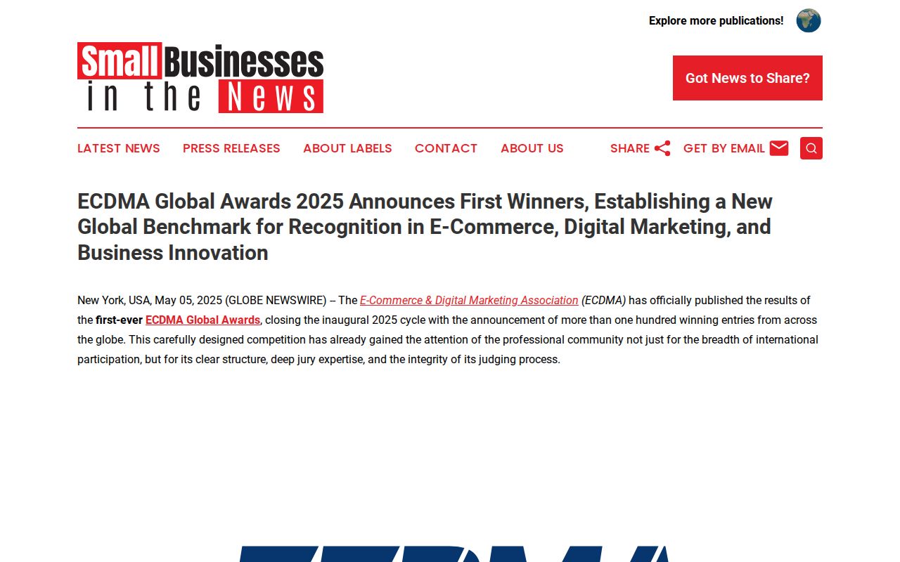 ECDMA Global Awards 2025 Announces First Winners, Establishing a New Global Benchmark for Recognition in E-Commerce, Digital Marketing, and Business Innovation | Small Businesses in the News