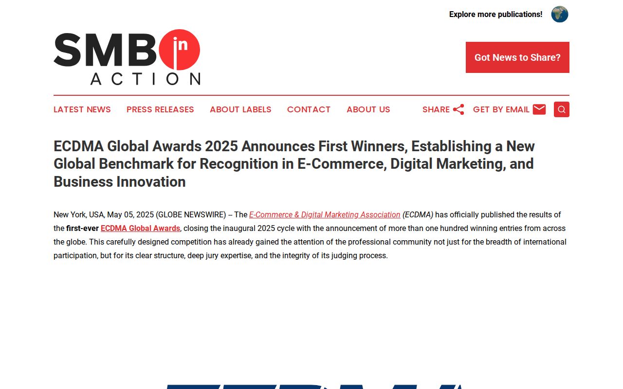 ECDMA Global Awards 2025 Announces First Winners, Establishing a New Global Benchmark for Recognition in E-Commerce, Digital Marketing, and Business Innovation | SMB in Action