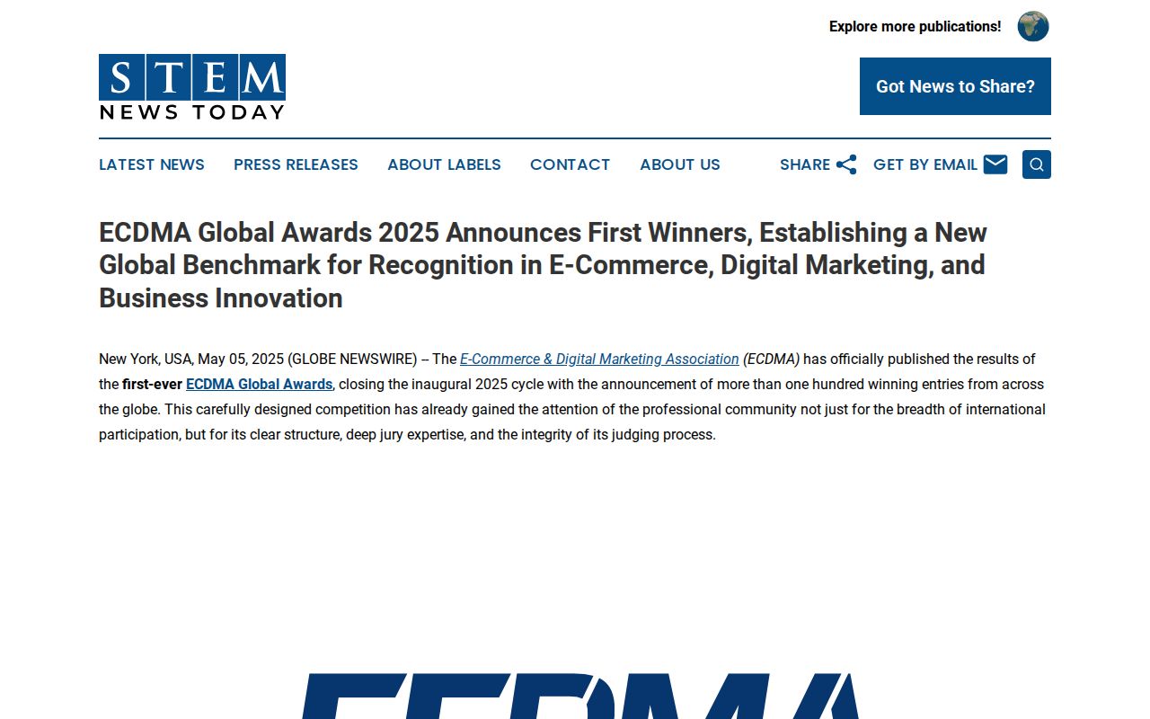 ECDMA Global Awards 2025 Announces First Winners, Establishing a New Global Benchmark for Recognition in E-Commerce, Digital Marketing, and Business Innovation | STEM News Today