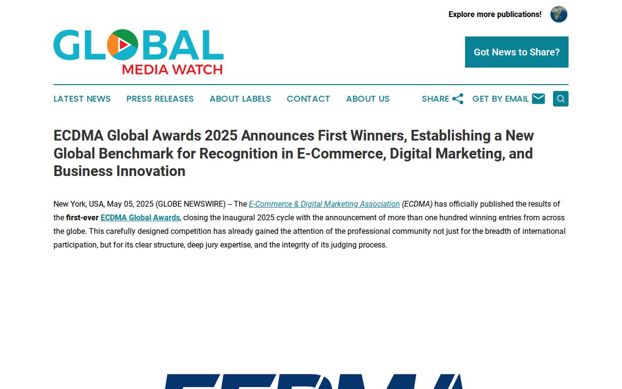 ECDMA Global Awards 2025 Announces First Winners, Establishing a New Global Benchmark for Recognition in E-Commerce, Digital Marketing, and Business Innovation | Global Media Watch