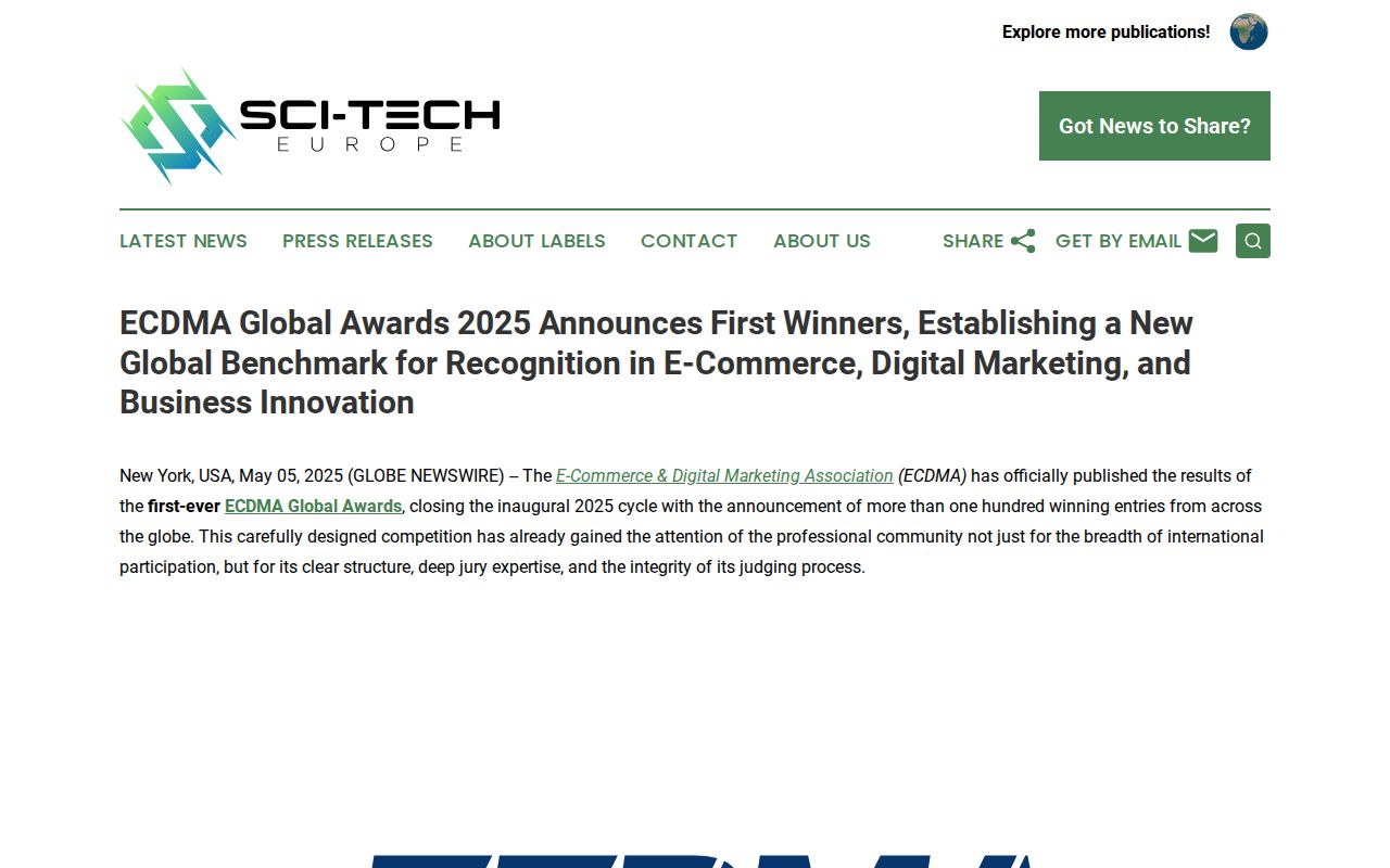 ECDMA Global Awards 2025 Announces First Winners, Establishing a New Global Benchmark for Recognition in E-Commerce, Digital Marketing, and Business Innovation | Sci-Tech Europe