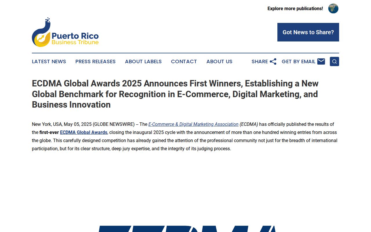ECDMA Global Awards 2025 Announces First Winners, Establishing a New Global Benchmark for Recognition in E-Commerce, Digital Marketing, and Business Innovation | Puerto Rico Business Tribune
