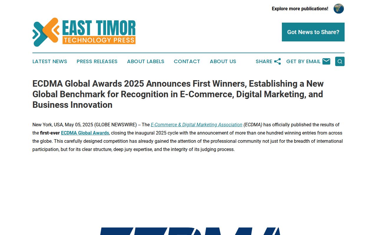 ECDMA Global Awards 2025 Announces First Winners, Establishing a New Global Benchmark for Recognition in E-Commerce, Digital Marketing, and Business Innovation | East Timor Technology Press