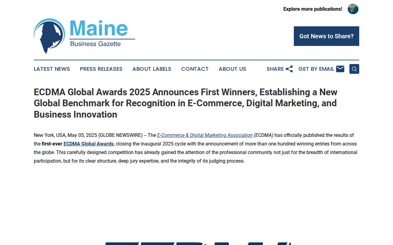 ECDMA Global Awards 2025 Announces First Winners, Establishing a New Global Benchmark for Recognition in E-Commerce, Digital Marketing, and Business Innovation | Maine Business Gazette