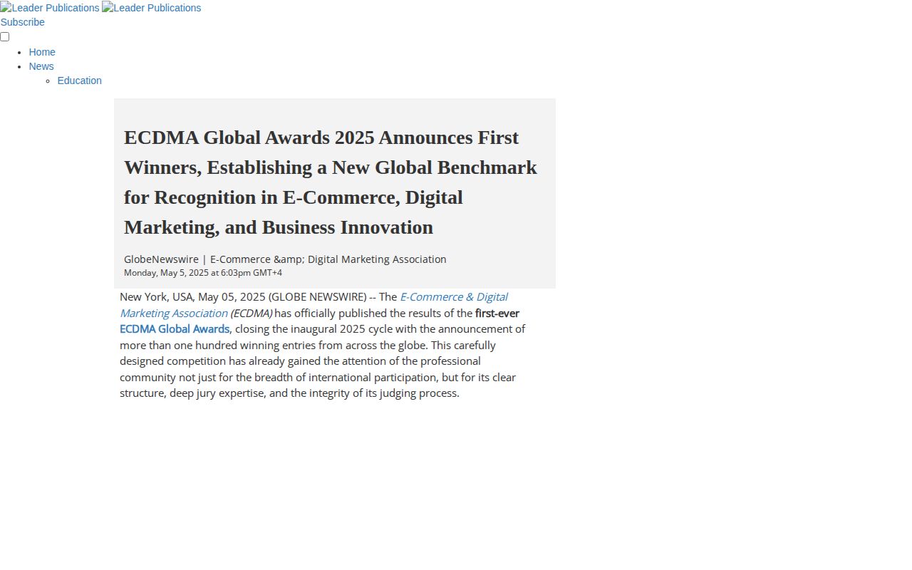 ECDMA Global Awards 2025 Announces First Winners, Establishing a New Global Benchmark for Recognition in E-Commerce, Digital Marketing, and Business Innovation