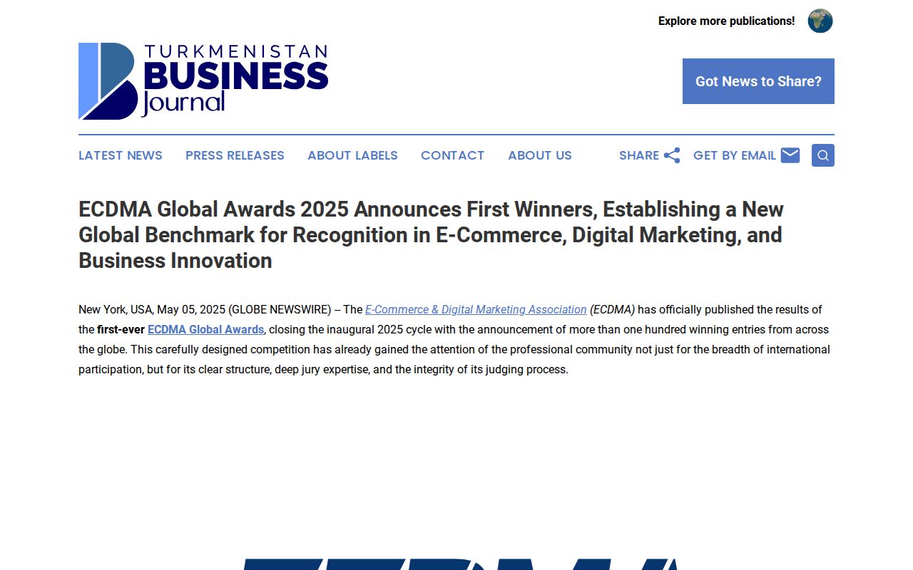 ECDMA Global Awards 2025 Announces First Winners, Establishing a New Global Benchmark for Recognition in E-Commerce, Digital Marketing, and Business Innovation | Turkmenistan Business Journal