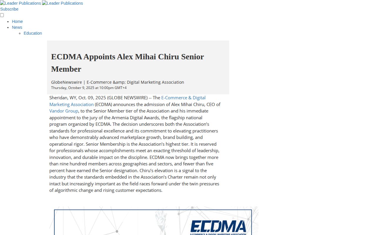 ECDMA Appoints Alex Mihai Chiru Senior Member