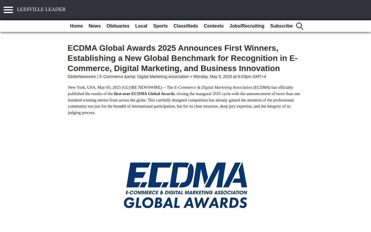 ECDMA Global Awards 2025 Announces First Winners, Establishing a New Global Benchmark for Recognition in E-Commerce, Digital Marketing, and Business Innovation