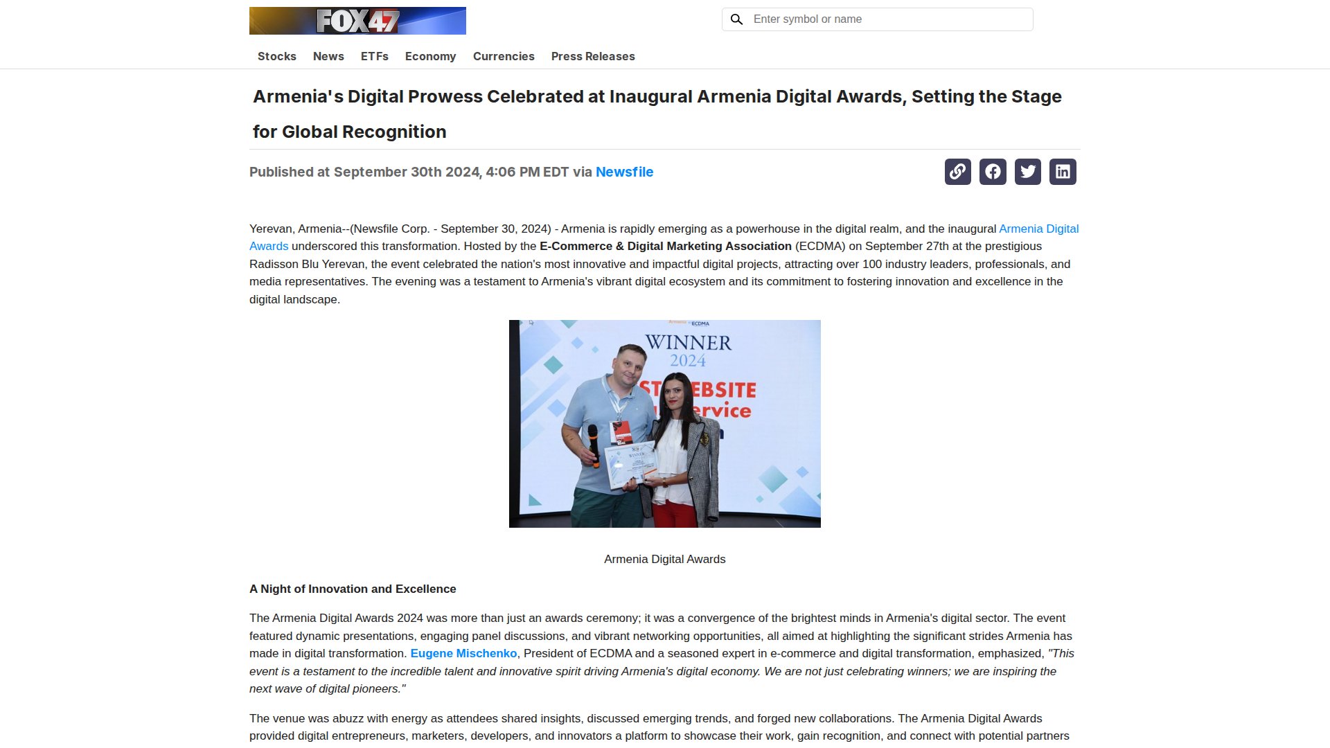 Armenia's Digital Prowess Celebrated at Inaugural Armenia Digital Awards, Setting the Stage for Global Recognition