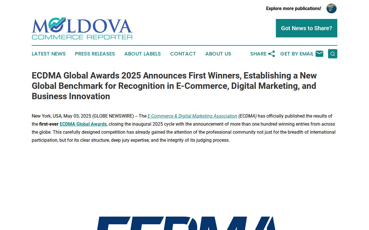 ECDMA Global Awards 2025 Announces First Winners, Establishing a New Global Benchmark for Recognition in E-Commerce, Digital Marketing, and Business Innovation | Moldova Commerce Reporter