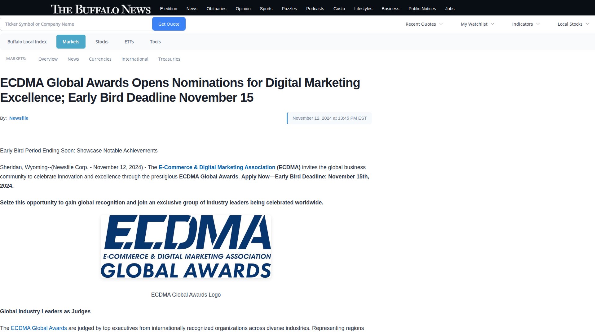 ECDMA Global Awards Opens Nominations for Digital Marketing Excellence; Early Bird Deadline November 15