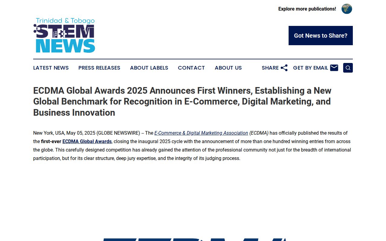 ECDMA Global Awards 2025 Announces First Winners, Establishing a New Global Benchmark for Recognition in E-Commerce, Digital Marketing, and Business Innovation | Trinidad & Tobago STEM News