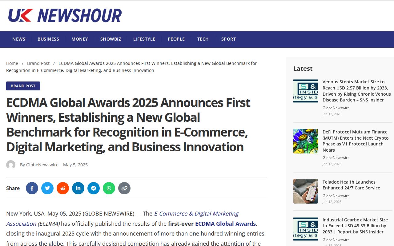 ECDMA Global Awards 2025 Announces First Winners, Establishing a New Global Benchmark for Recognition in E-Commerce, Digital Marketing, and Business Innovation