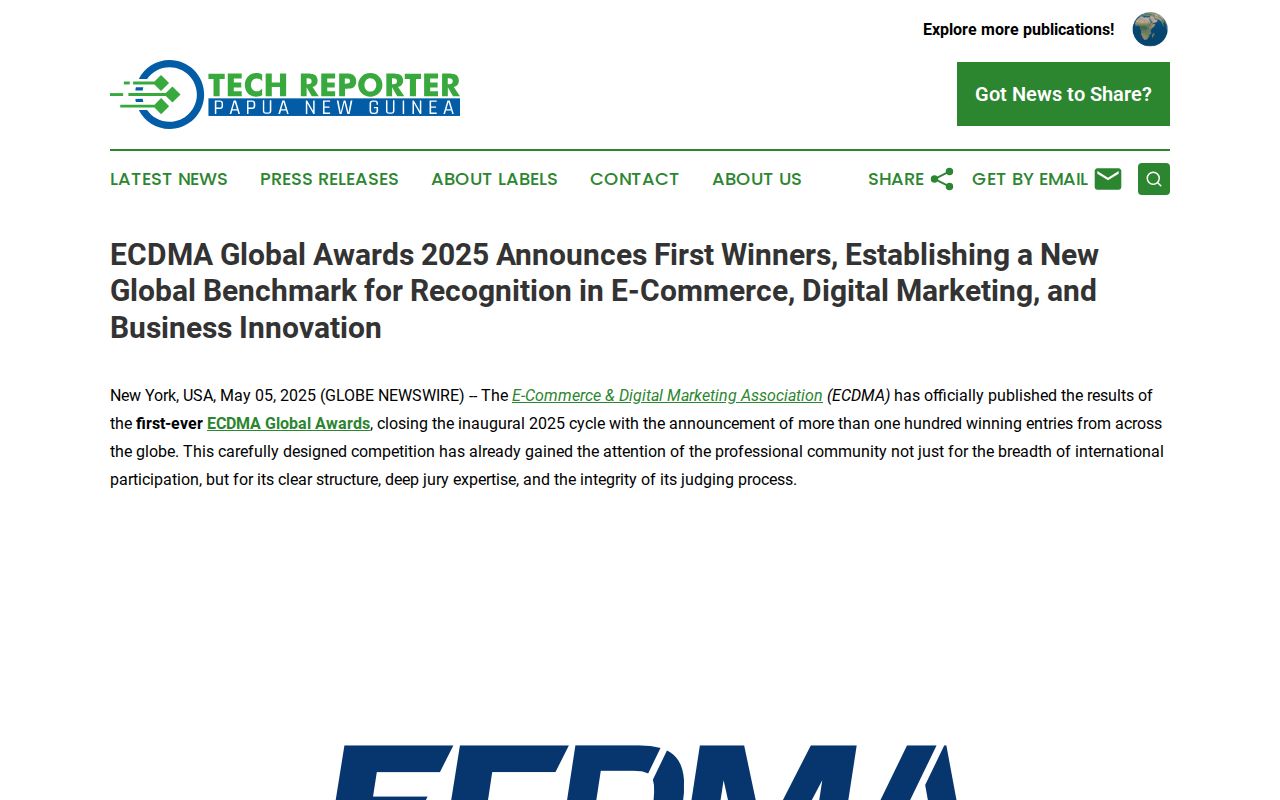 ECDMA Global Awards 2025 Announces First Winners, Establishing a New Global Benchmark for Recognition in E-Commerce, Digital Marketing, and Business Innovation | Tech Reporter Papua New Guinea