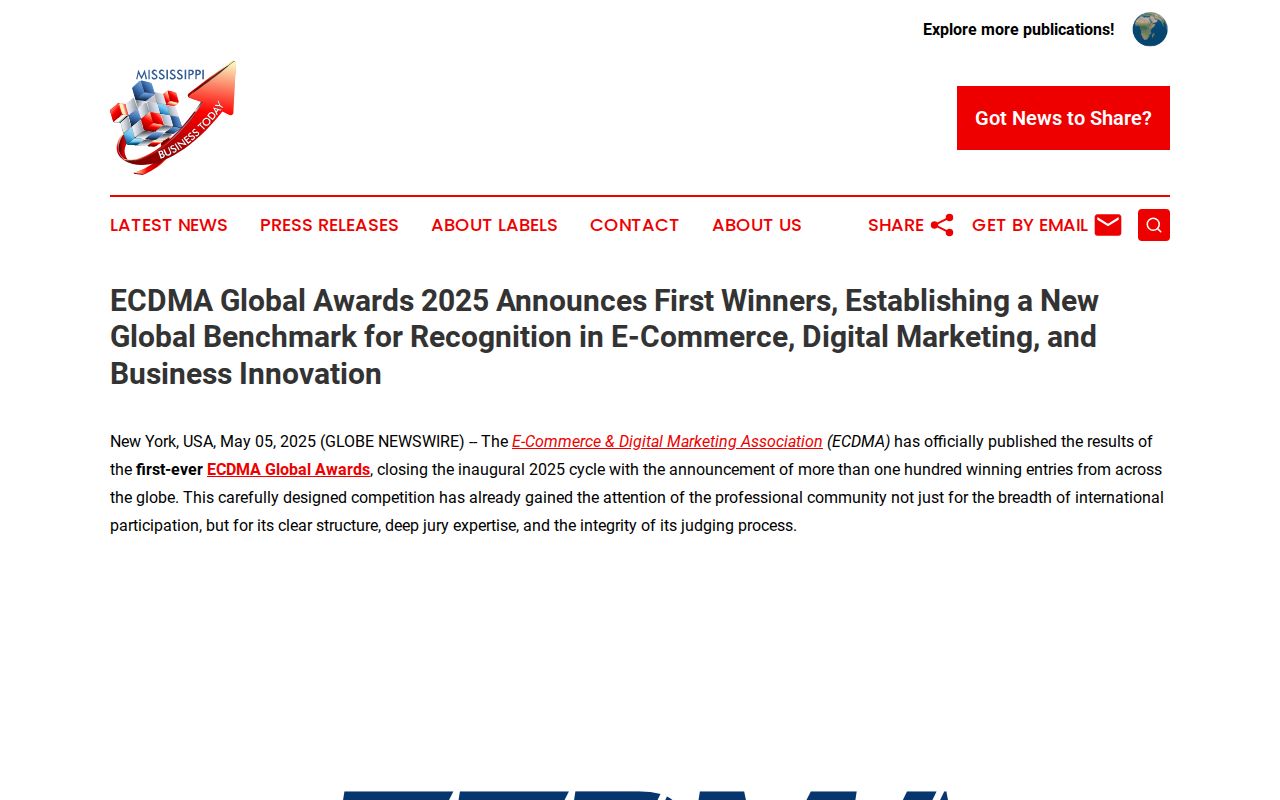 ECDMA Global Awards 2025 Announces First Winners, Establishing a New Global Benchmark for Recognition in E-Commerce, Digital Marketing, and Business Innovation | Mississippi Business Today