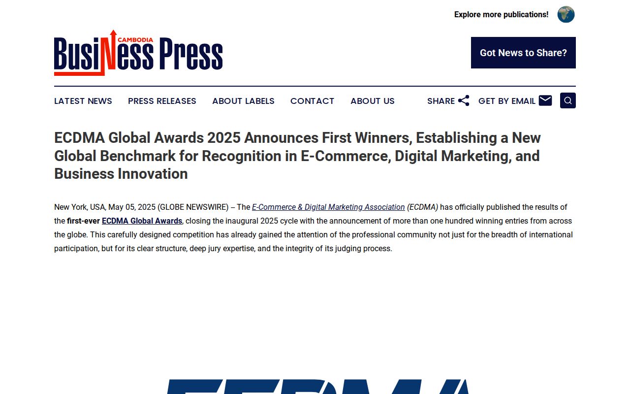 ECDMA Global Awards 2025 Announces First Winners, Establishing a New Global Benchmark for Recognition in E-Commerce, Digital Marketing, and Business Innovation | Cambodia Business Press