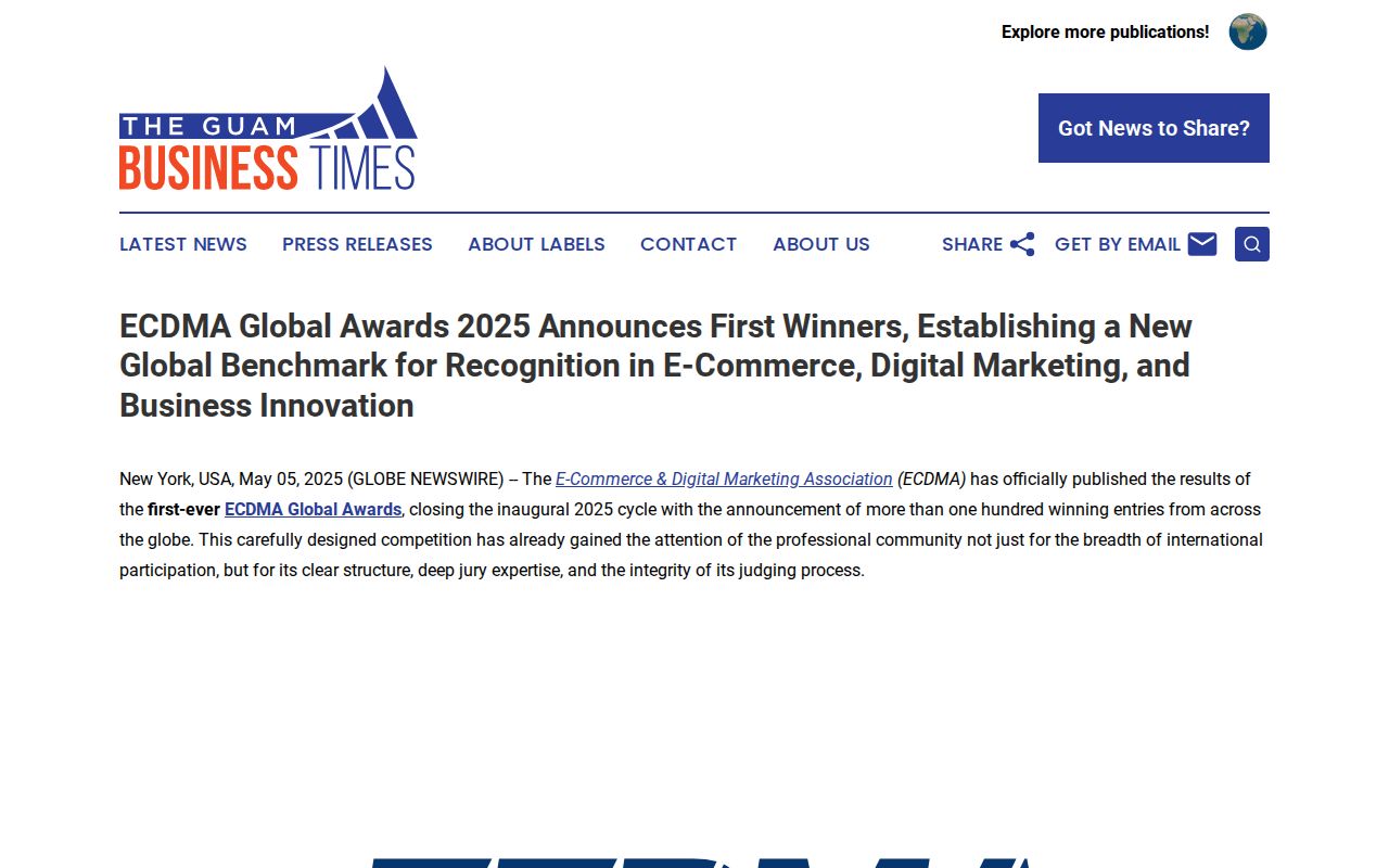ECDMA Global Awards 2025 Announces First Winners, Establishing a New Global Benchmark for Recognition in E-Commerce, Digital Marketing, and Business Innovation | The Guam Business Times