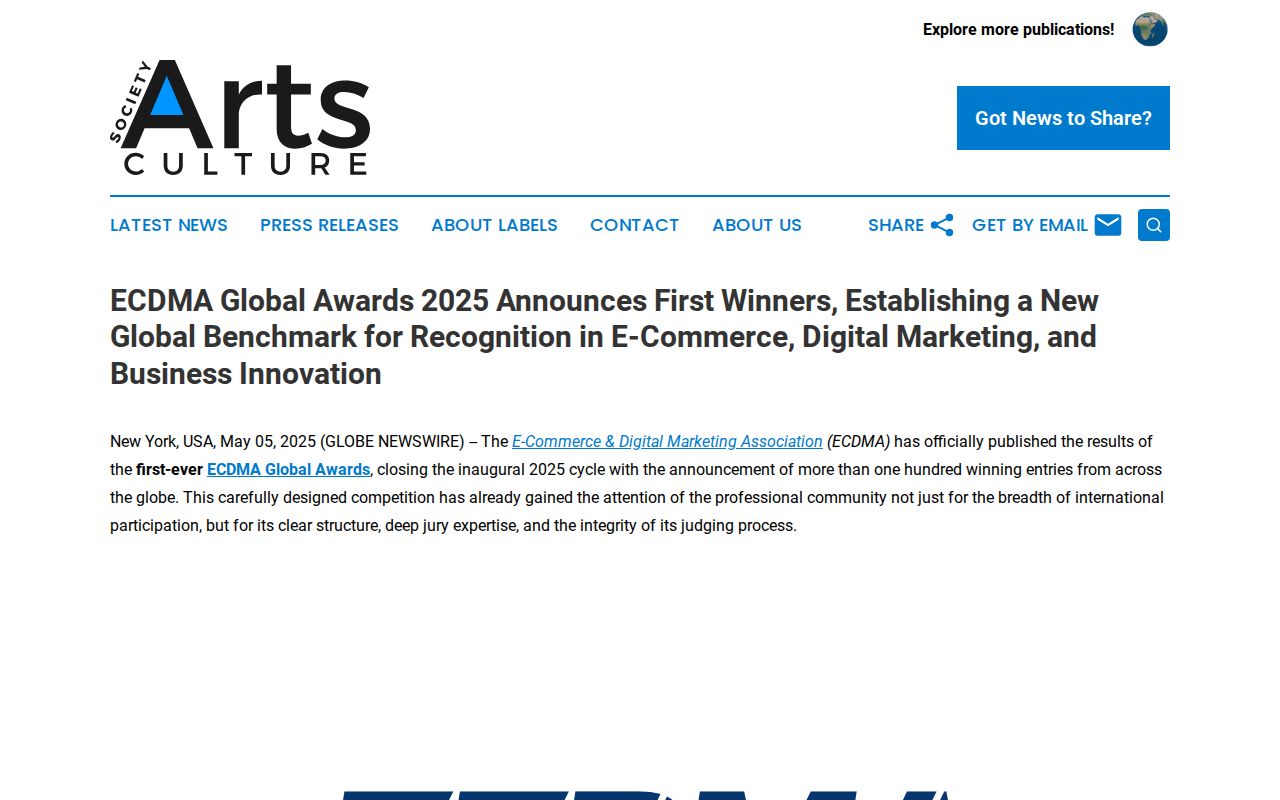 ECDMA Global Awards 2025 Announces First Winners, Establishing a New Global Benchmark for Recognition in E-Commerce, Digital Marketing, and Business Innovation | Society Arts & Culture