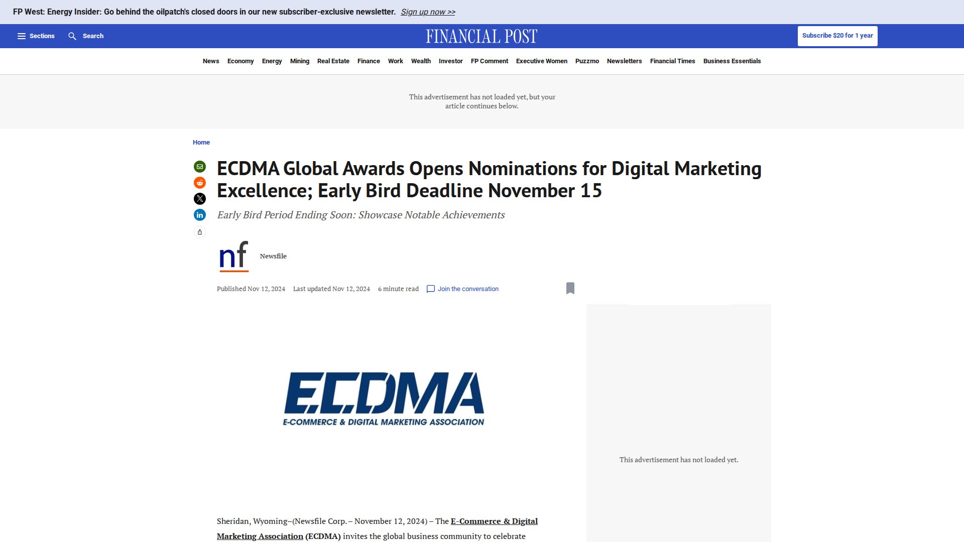 ECDMA Global Awards Opens Nominations for Digital Marketing Excellence; Early Bird Deadline November 15