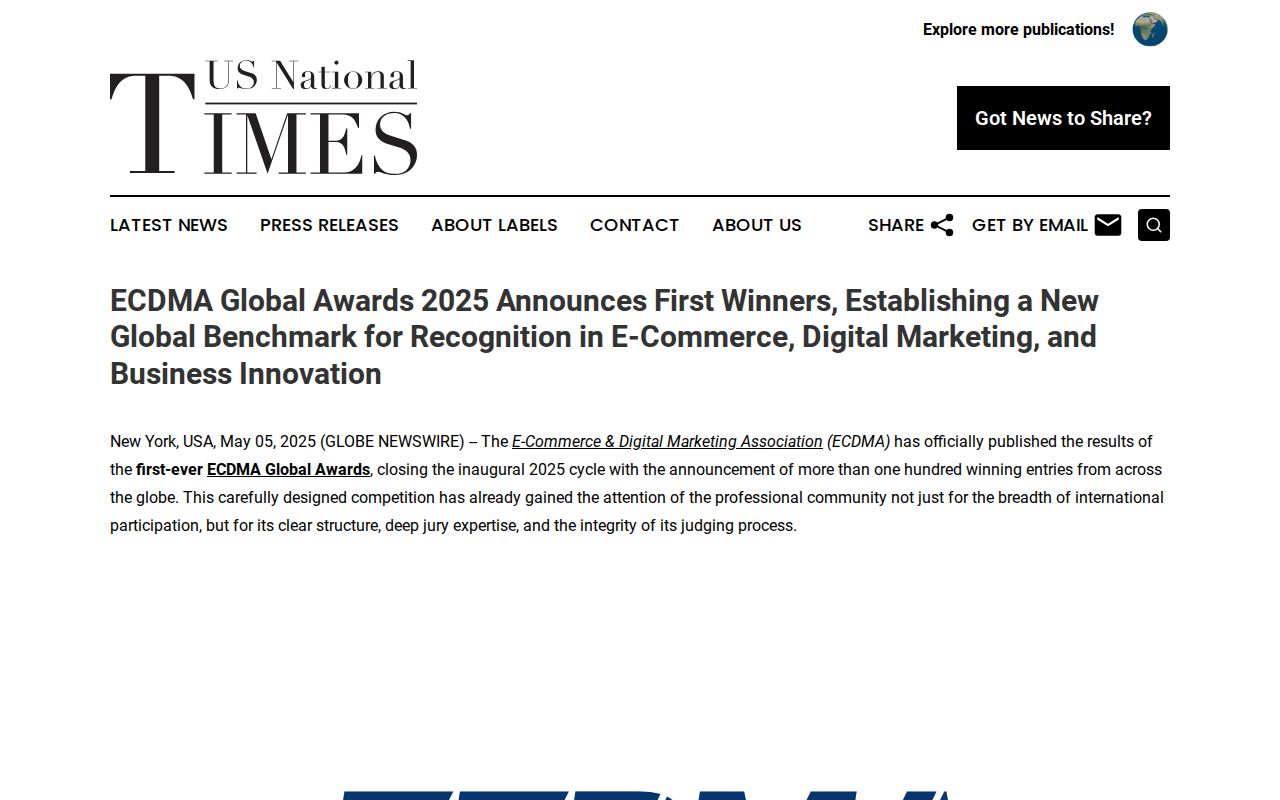 ECDMA Global Awards 2025 Announces First Winners, Establishing a New Global Benchmark for Recognition in E-Commerce, Digital Marketing, and Business Innovation | US National Times