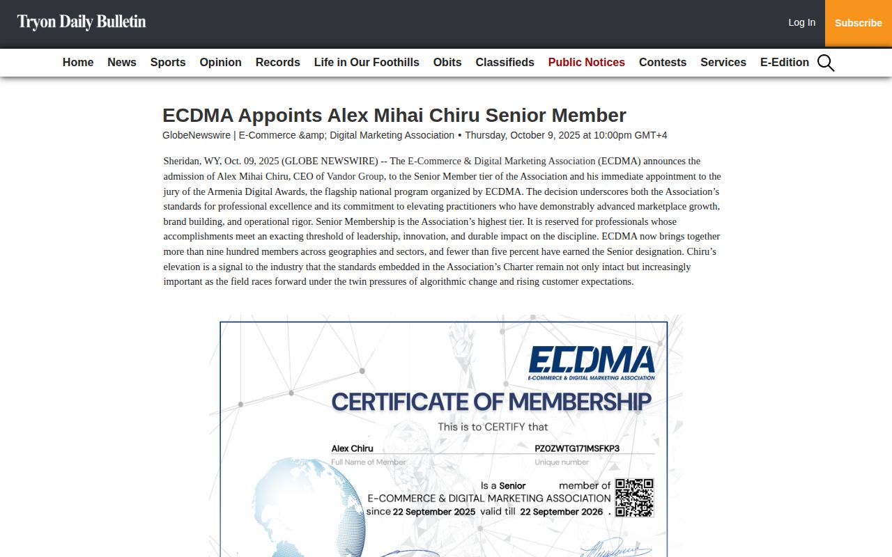 ECDMA Appoints Alex Mihai Chiru Senior Member
