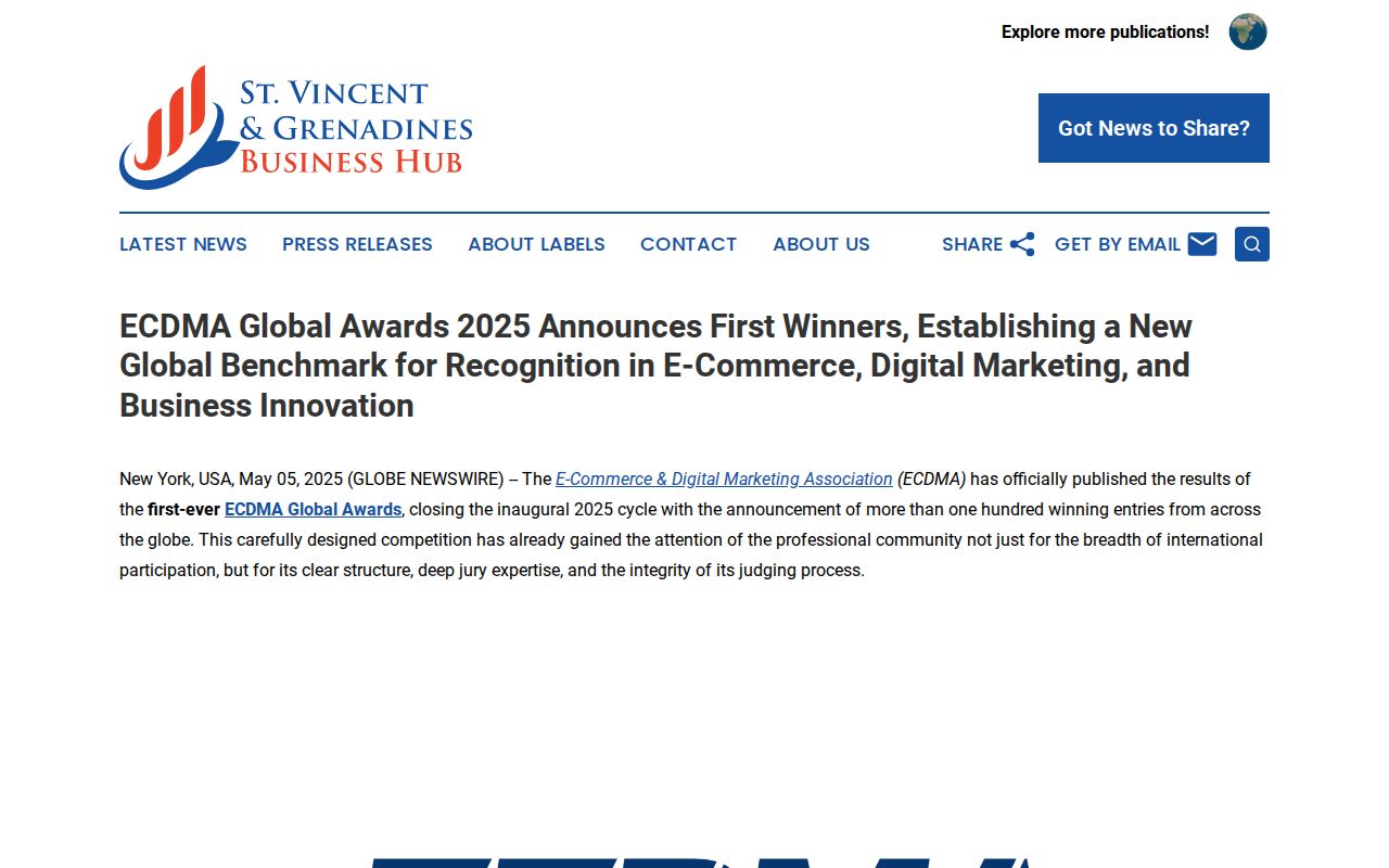 ECDMA Global Awards 2025 Announces First Winners, Establishing a New Global Benchmark for Recognition in E-Commerce, Digital Marketing, and Business Innovation | St. Vincent & Grenadines Business Hub