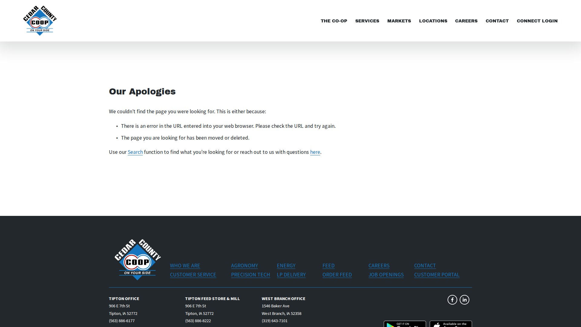 Custom 404 Page — Cedar County Co-op