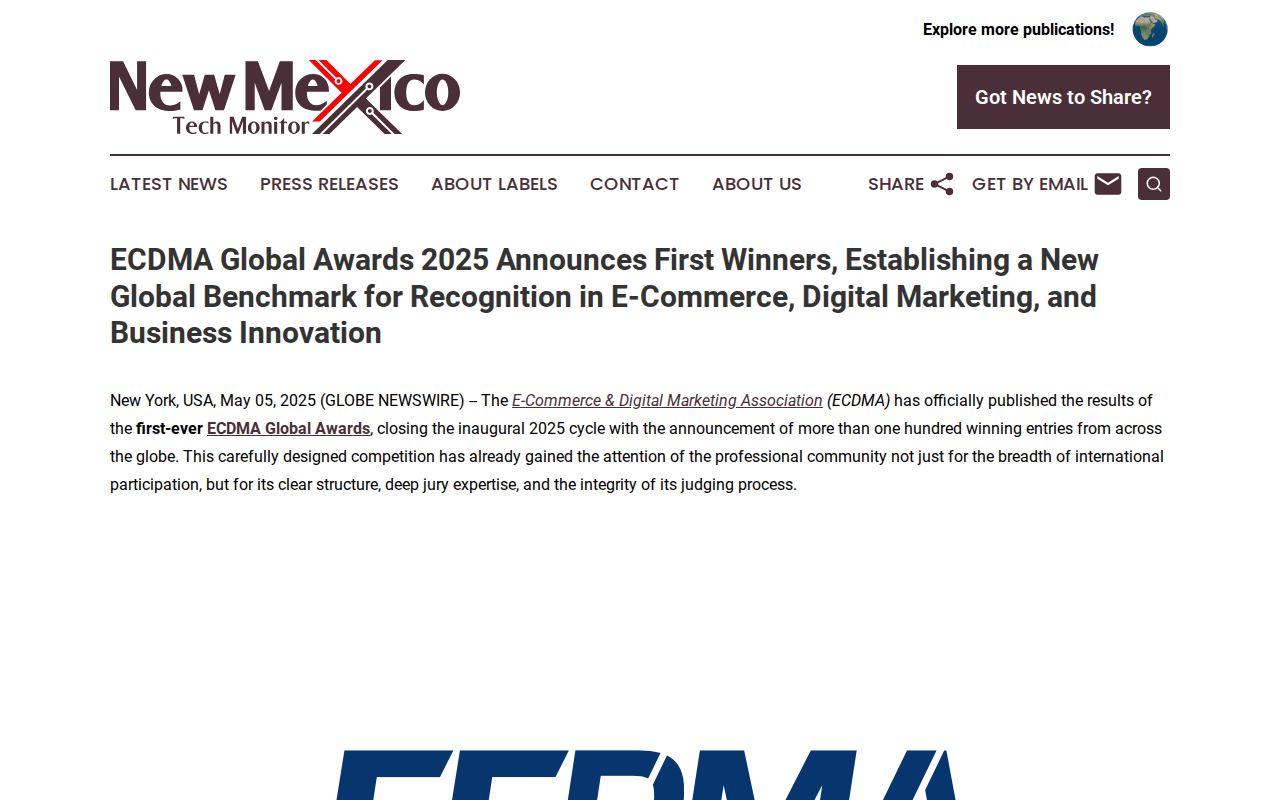 ECDMA Global Awards 2025 Announces First Winners, Establishing a New Global Benchmark for Recognition in E-Commerce, Digital Marketing, and Business Innovation | New Mexico Tech Monitor