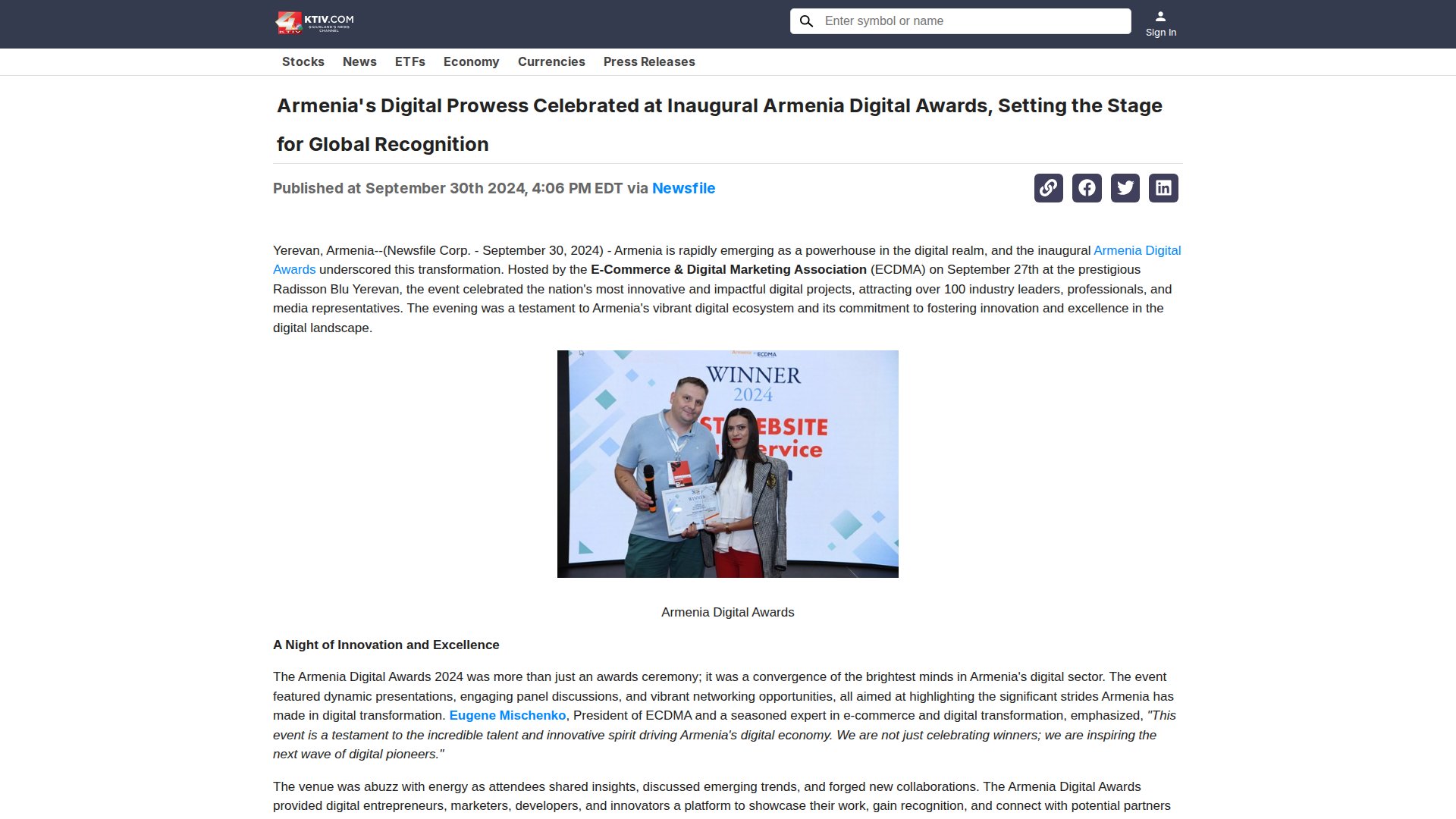 Armenia's Digital Prowess Celebrated at Inaugural Armenia Digital Awards, Setting the Stage for Global Recognition