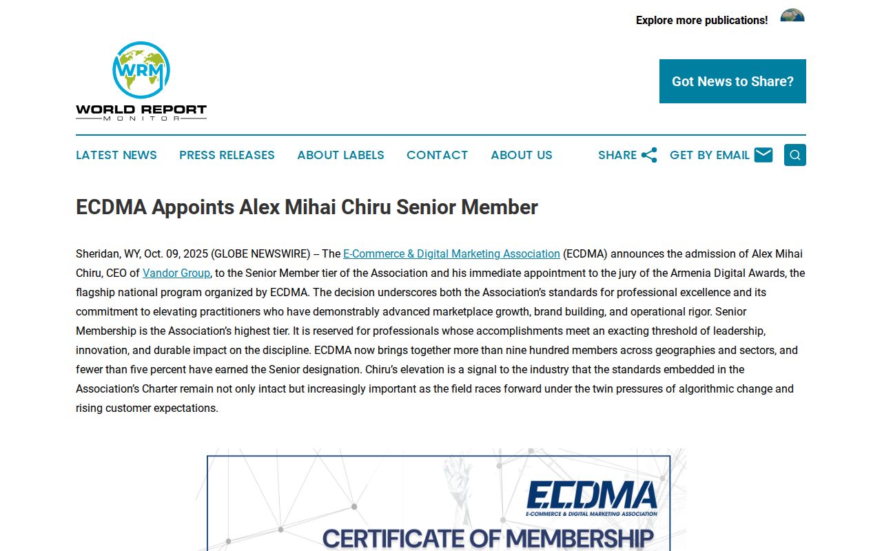 ECDMA Appoints Alex Mihai Chiru Senior Member | World Report Monitor