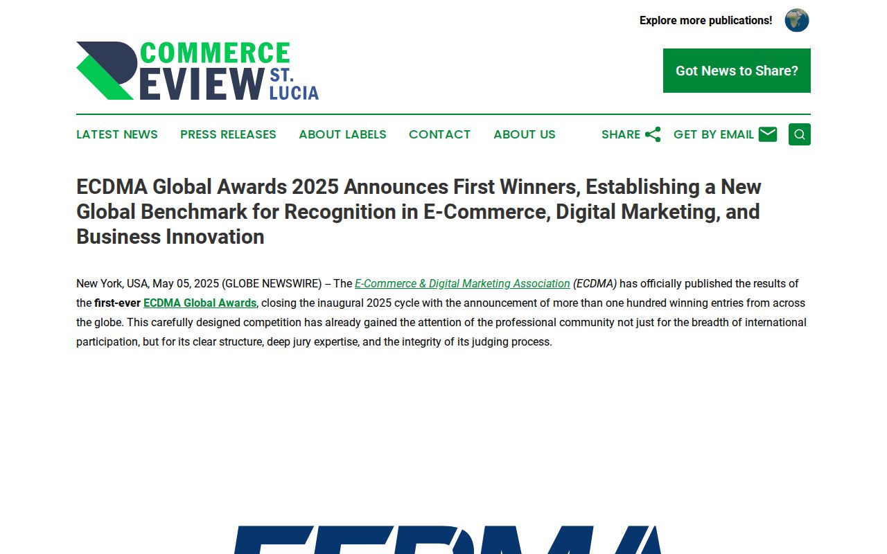 ECDMA Global Awards 2025 Announces First Winners, Establishing a New Global Benchmark for Recognition in E-Commerce, Digital Marketing, and Business Innovation | Commerce Review St. Lucia