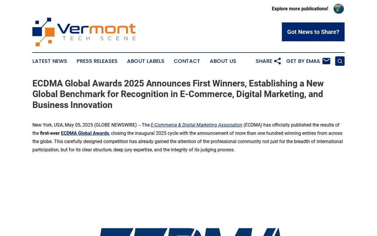 ECDMA Global Awards 2025 Announces First Winners, Establishing a New Global Benchmark for Recognition in E-Commerce, Digital Marketing, and Business Innovation | Vermont Tech Scene