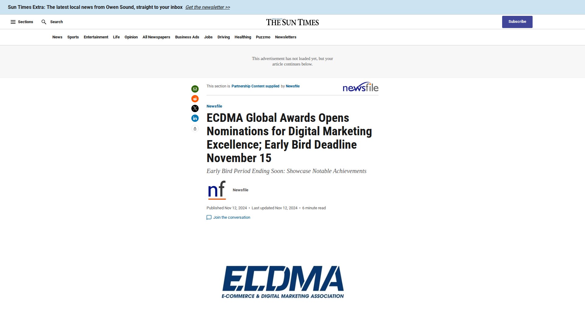 ECDMA Global Awards Opens Nominations for Digital Marketing Excellence; Early Bird Deadline November 15
