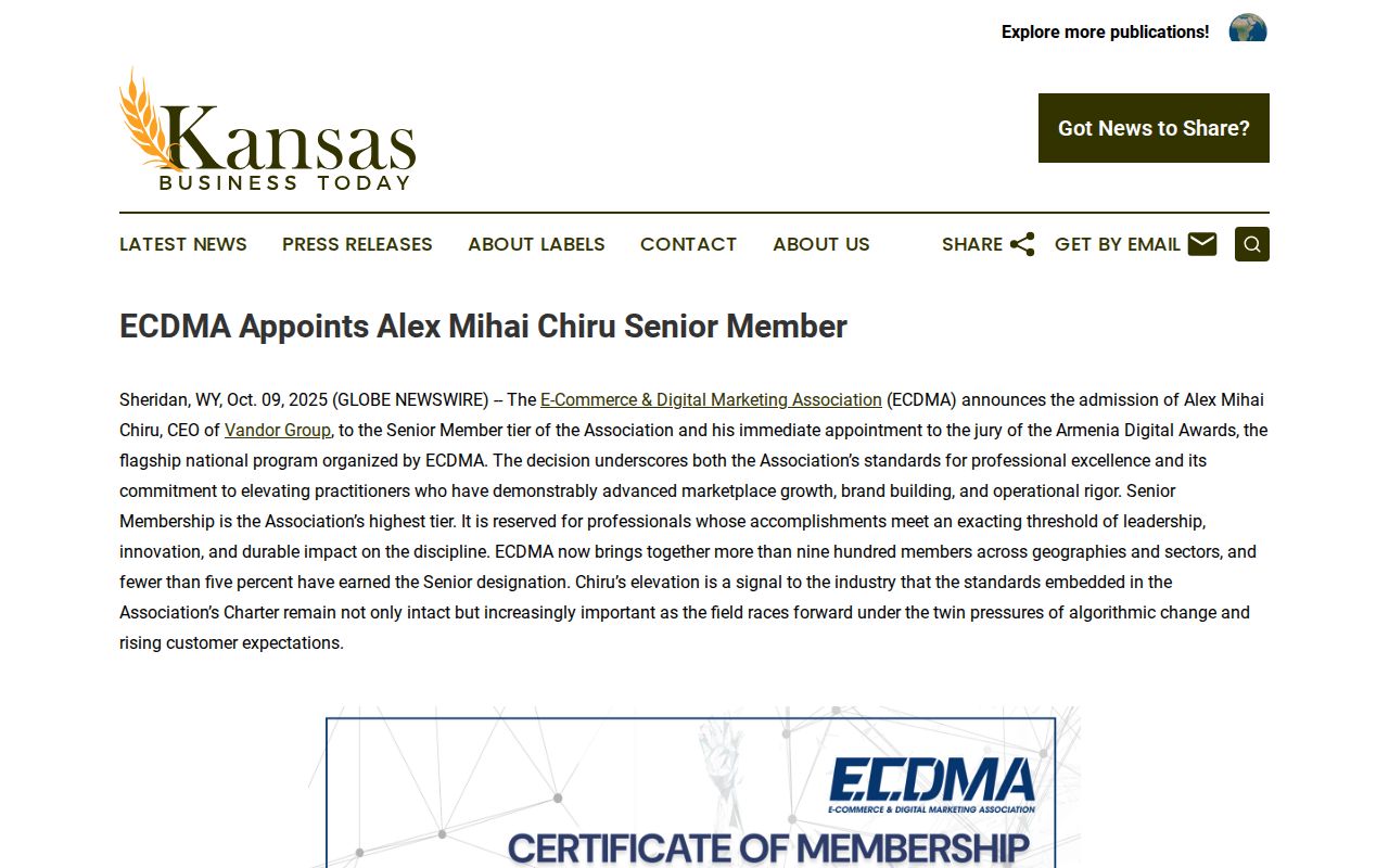 ECDMA Appoints Alex Mihai Chiru Senior Member | Kansas Business Today
