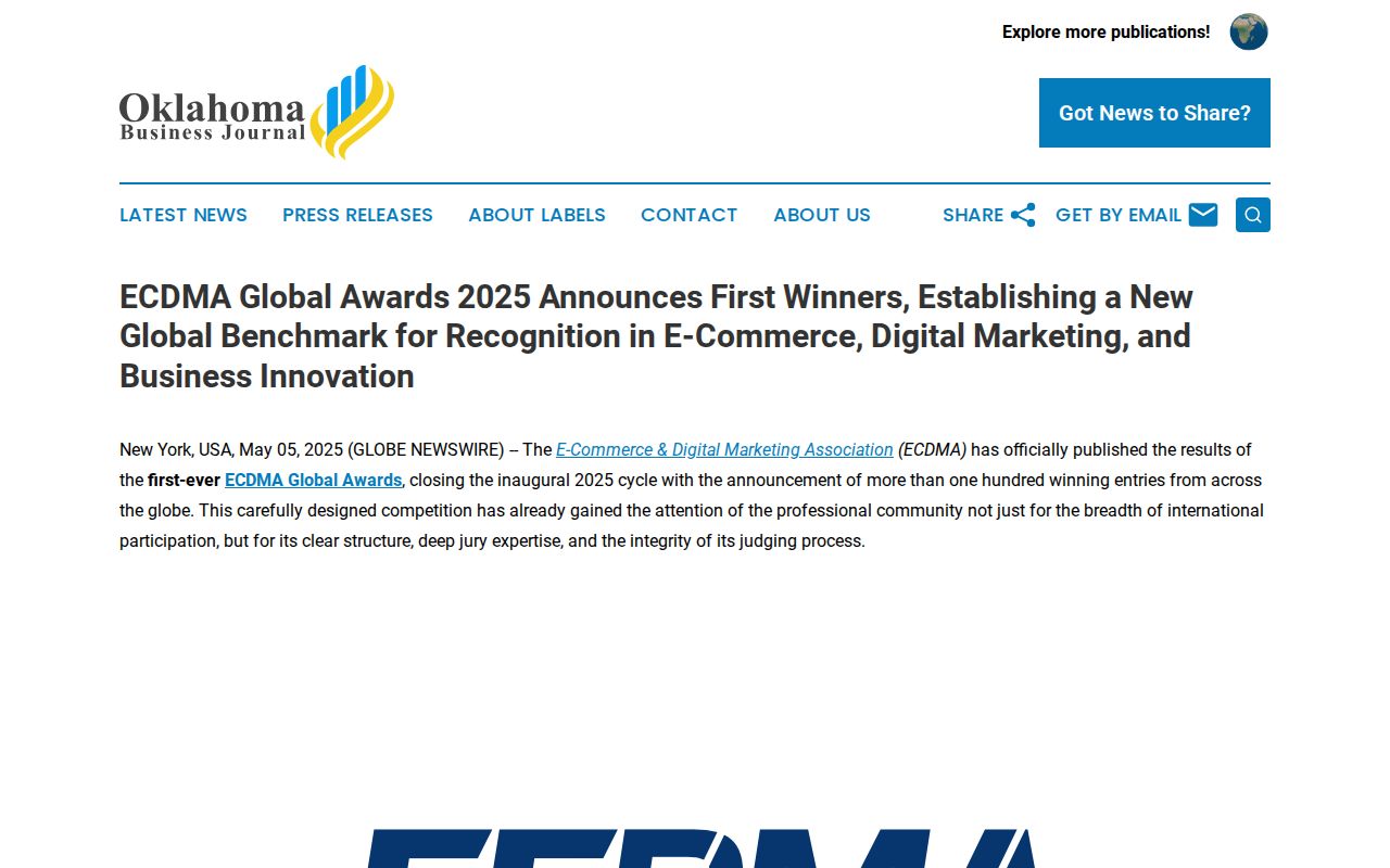 ECDMA Global Awards 2025 Announces First Winners, Establishing a New Global Benchmark for Recognition in E-Commerce, Digital Marketing, and Business Innovation | Oklahoma Business Journal