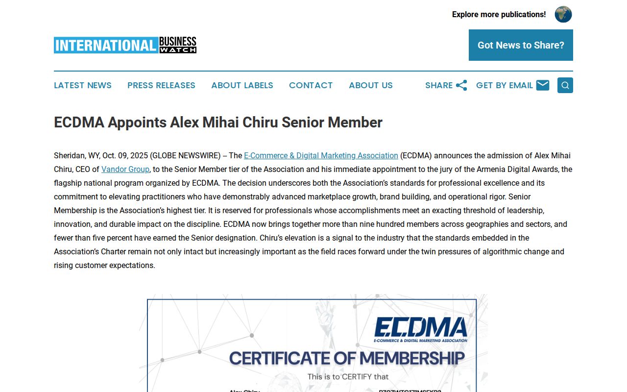 ECDMA Appoints Alex Mihai Chiru Senior Member | International Business Watch