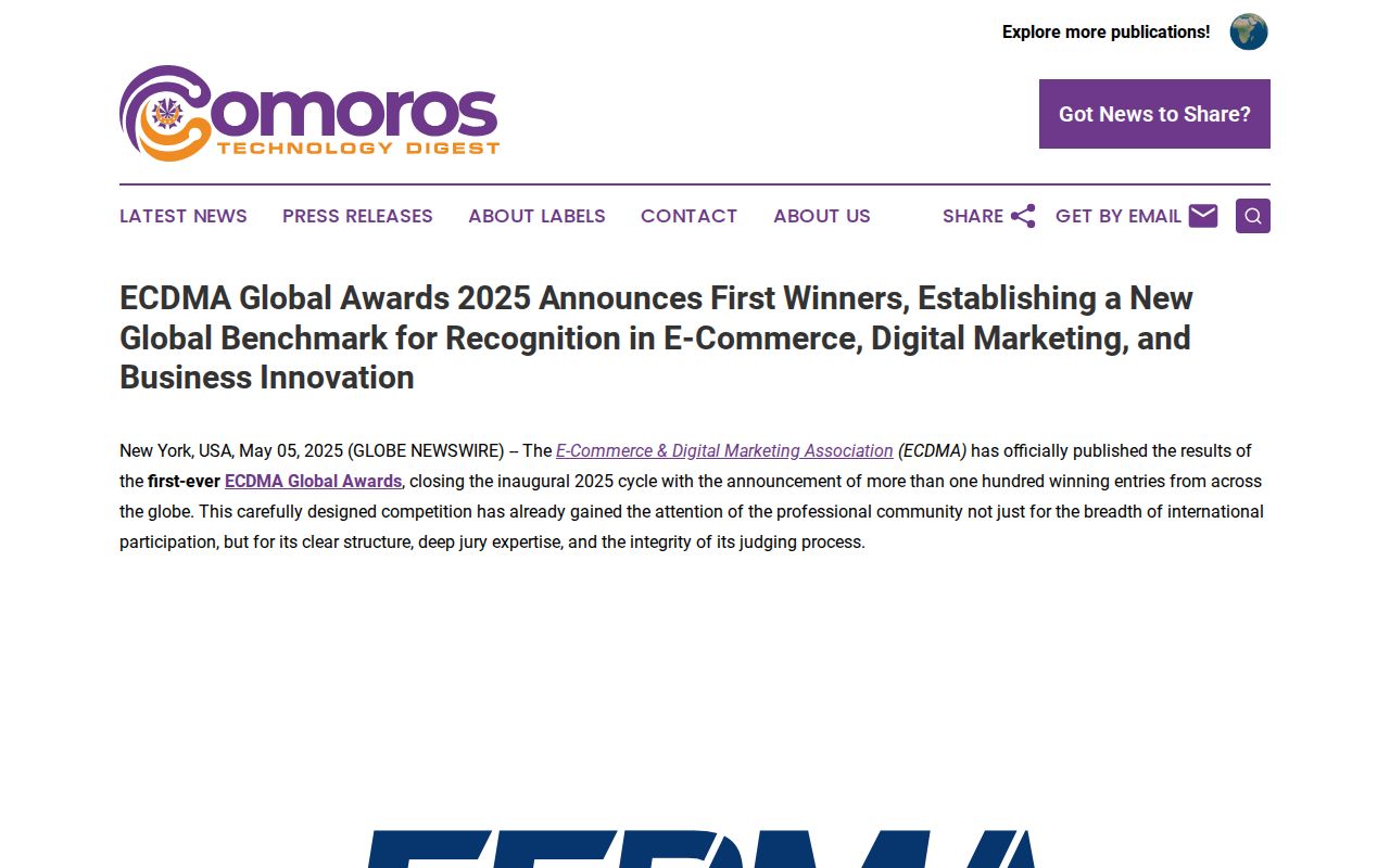 ECDMA Global Awards 2025 Announces First Winners, Establishing a New Global Benchmark for Recognition in E-Commerce, Digital Marketing, and Business Innovation | Comoros Technology Digest
