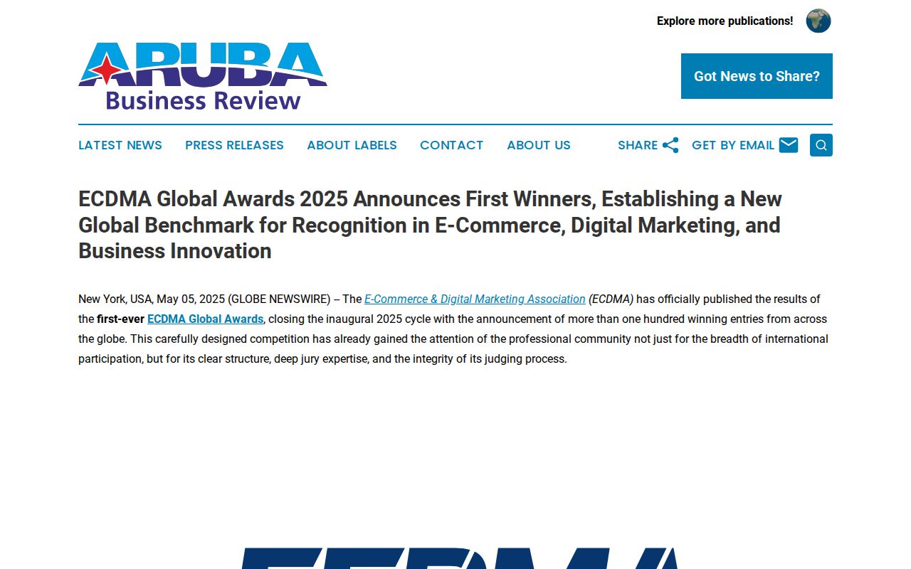 ECDMA Global Awards 2025 Announces First Winners, Establishing a New Global Benchmark for Recognition in E-Commerce, Digital Marketing, and Business Innovation | Aruba Business Review