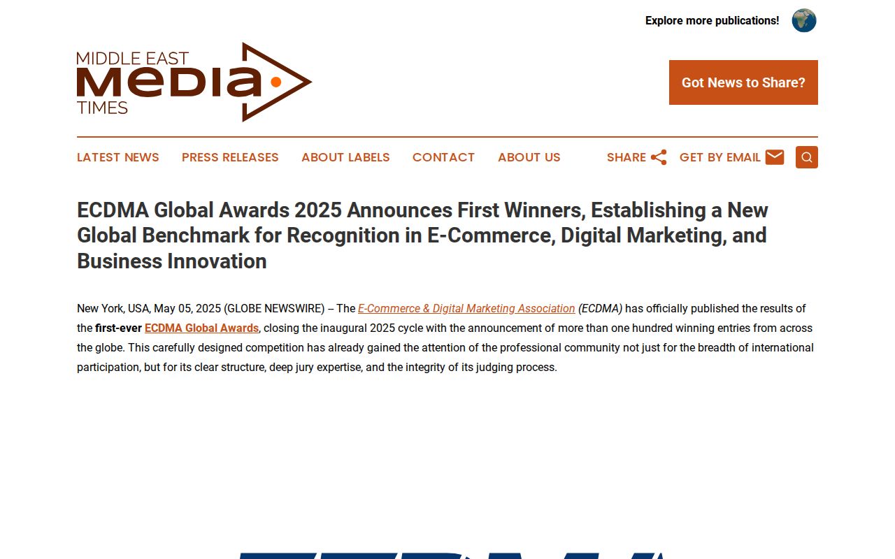 ECDMA Global Awards 2025 Announces First Winners, Establishing a New Global Benchmark for Recognition in E-Commerce, Digital Marketing, and Business Innovation | Middle East Media Times
