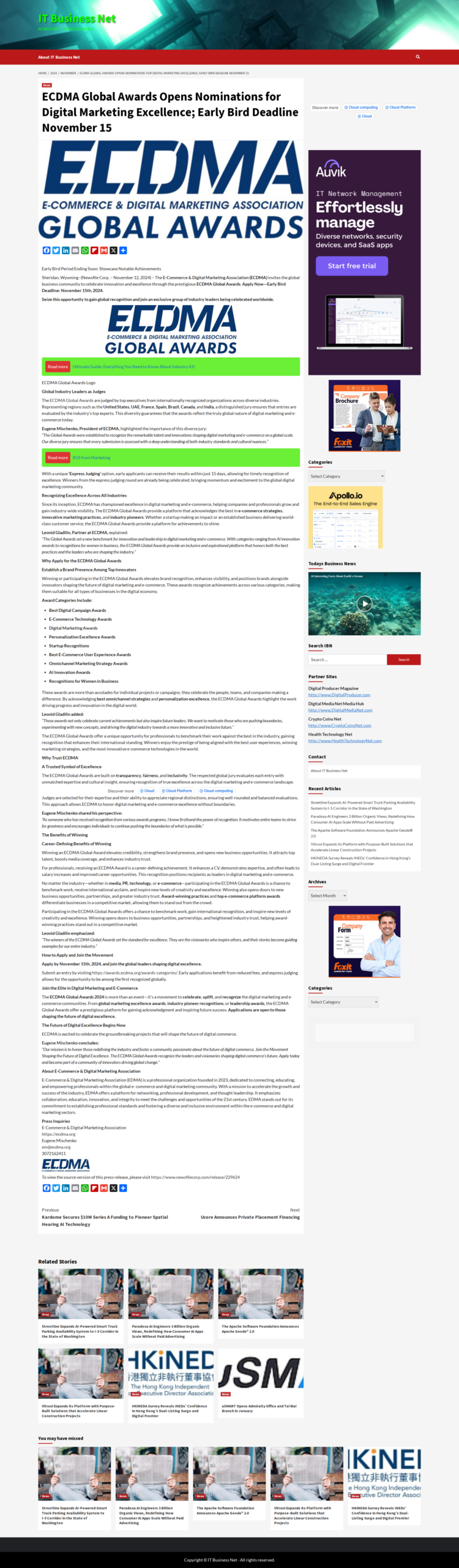 ECDMA Global Awards Opens Nominations for Digital Marketing Excellence; Early Bird Deadline November 15