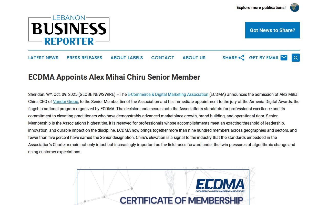 ECDMA Appoints Alex Mihai Chiru Senior Member | Lebanon Business Reporter