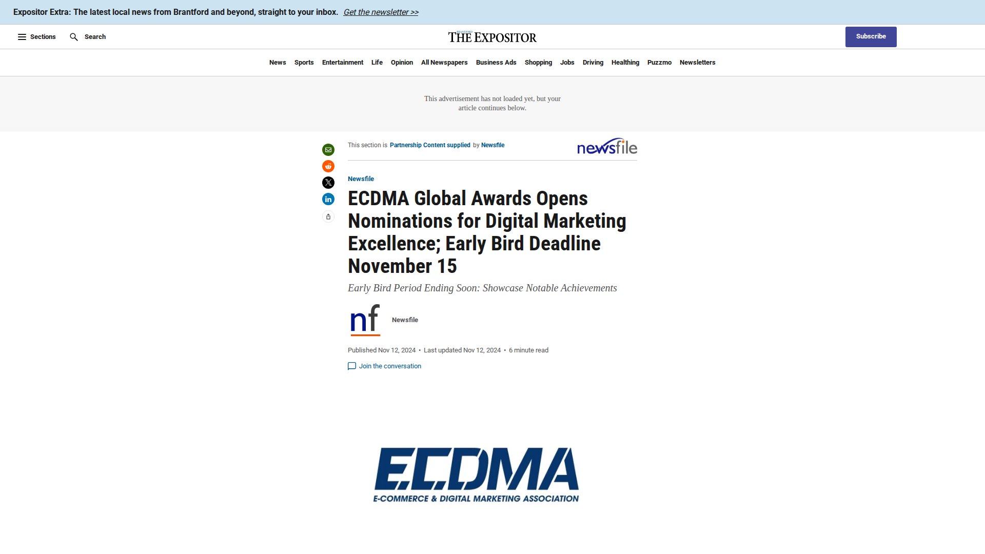 ECDMA Global Awards Opens Nominations for Digital Marketing Excellence; Early Bird Deadline November 15