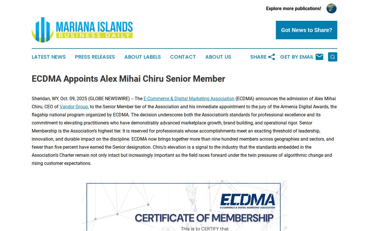 ECDMA Appoints Alex Mihai Chiru Senior Member | Mariana Islands Business Daily