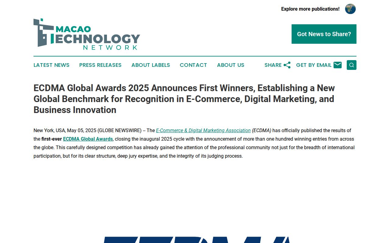 ECDMA Global Awards 2025 Announces First Winners, Establishing a New Global Benchmark for Recognition in E-Commerce, Digital Marketing, and Business Innovation | Macao Technology Network