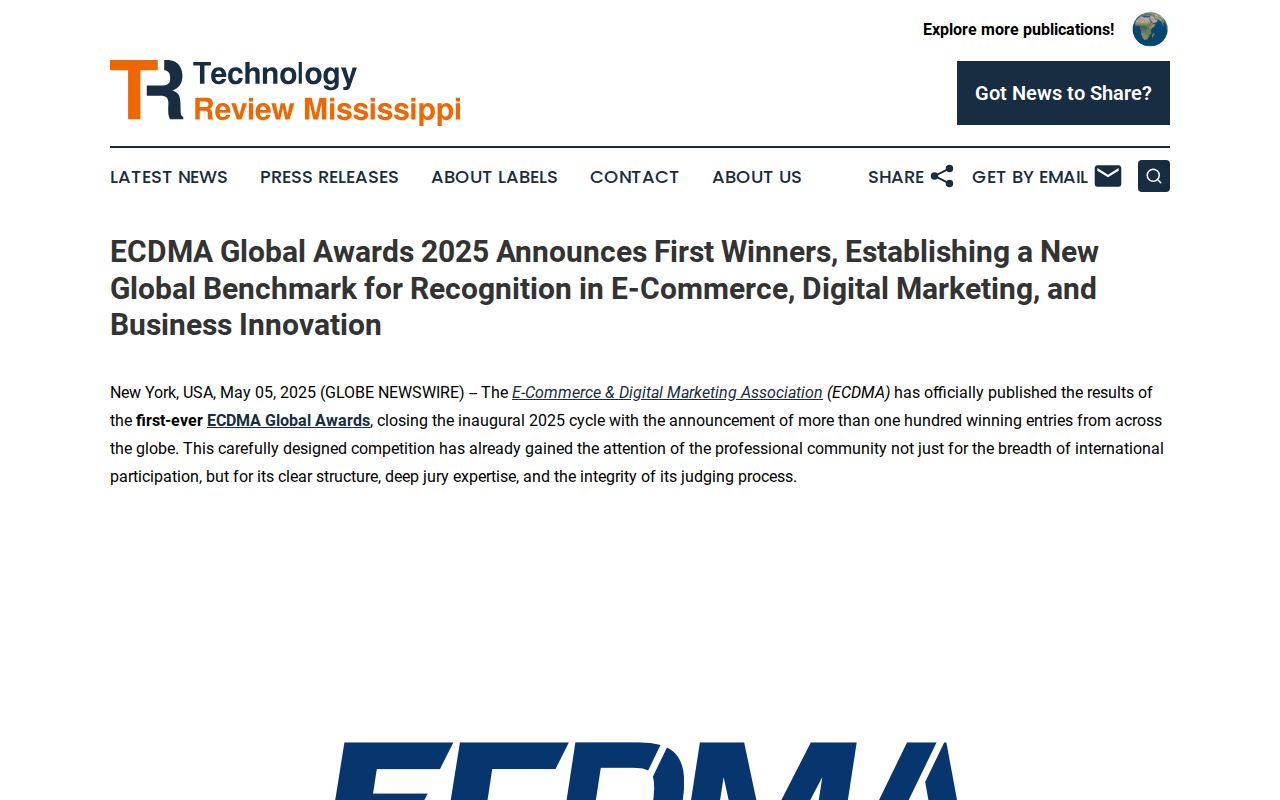 ECDMA Global Awards 2025 Announces First Winners, Establishing a New Global Benchmark for Recognition in E-Commerce, Digital Marketing, and Business Innovation | Technology Review Mississippi
